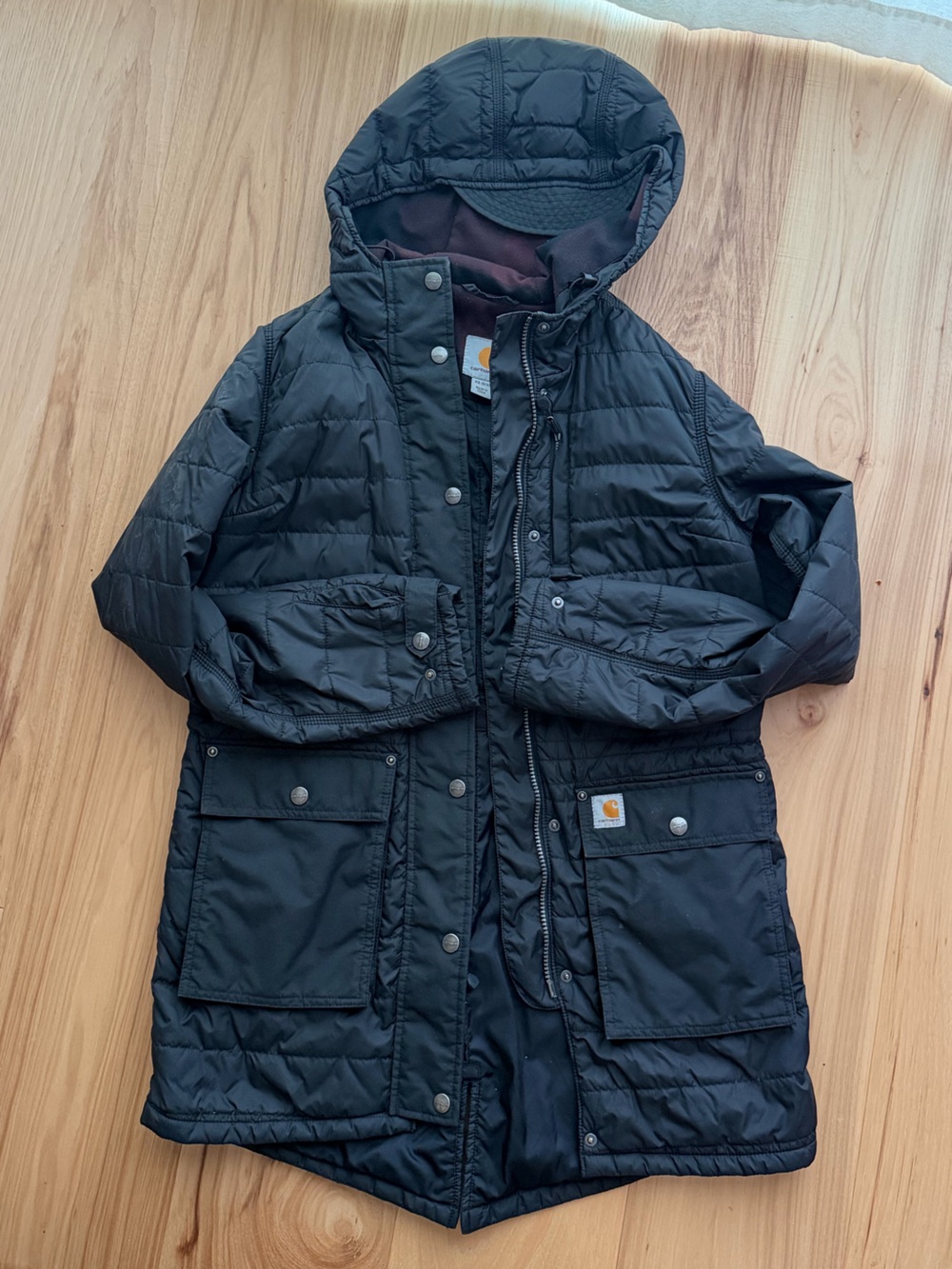 Carhartt Women’s Amoret Coat Black Hooded Puffer Parka XS - Picture 3 of 6